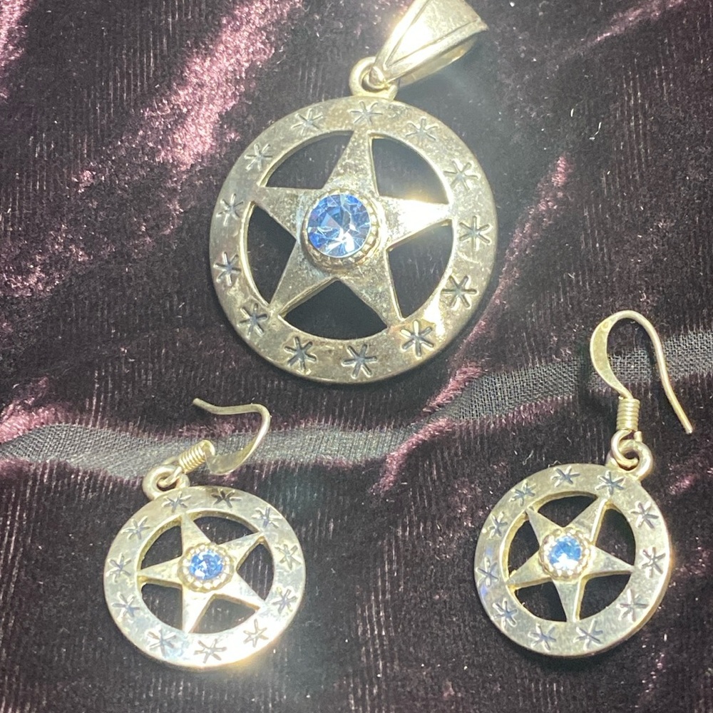 Vintage silver tone, rhinestone embellished pendant and earring set, fashion